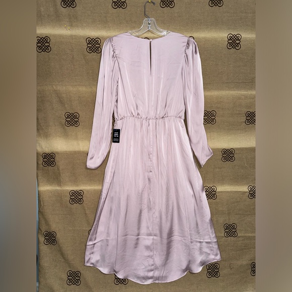 Express NWT! Satin Pink Blushing Mauve Puff Shoulder Midi Dress Size L - Picture 11 of 16